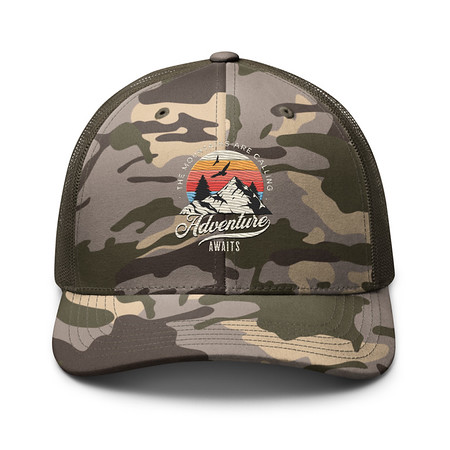 [ID: 680-G27] Adventure Await - Wilderness Camping Camouflage Trucker Hat