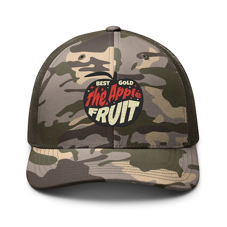 [ID: 680-G97] Apple Fruit - Typographic Lettering Camouflage Trucker Hat