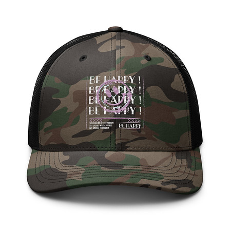 [ID: 680-G155] Be Happy ! Camouflage Trucker Hat