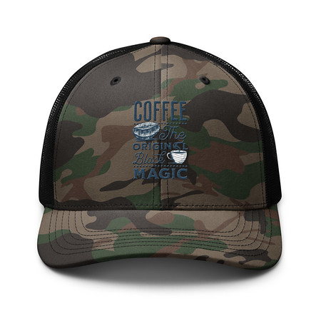 [ID: 680-G227] Black Magic Coffee - Simple Cup Camouflage Trucker Hat