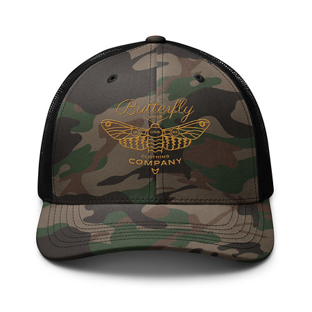 [ID: 680-G240] Blue Butterfly - Minimal Camouflage Trucker Hat