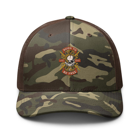 [ID: 680-G259] Born To Be Free - Skull Camouflage Trucker Hat