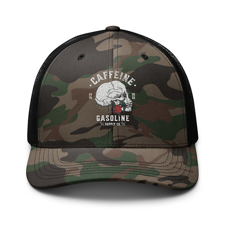 [ID: 680-G309] CAFFEINE GASOLINE Camouflage Trucker Hat