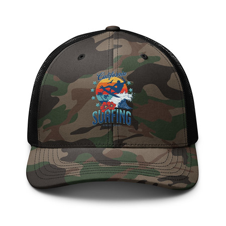 [ID: 680-G318] California Surfing - Palm Beach Camouflage Trucker Hat