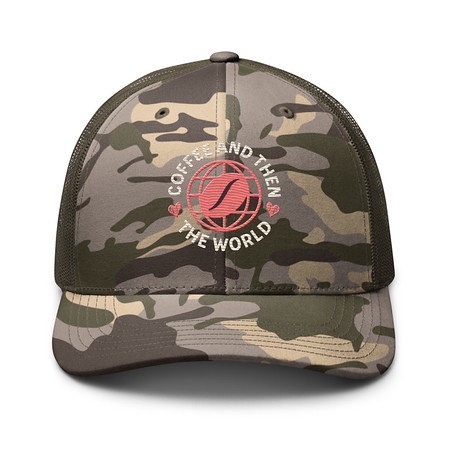 [ID: 680-G393] Coffee and Then The World - Earth Camouflage Trucker Hat