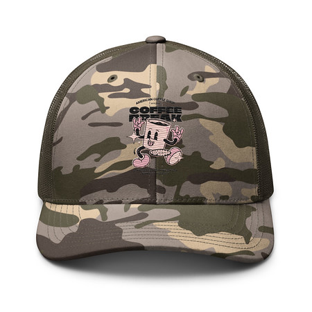 [ID: 680-G395] Coffee Break Mascot Camouflage Trucker Hat