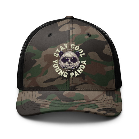 [ID: 680-G416] Cool Panda with Sunglasses -  Camouflage Trucker Hat