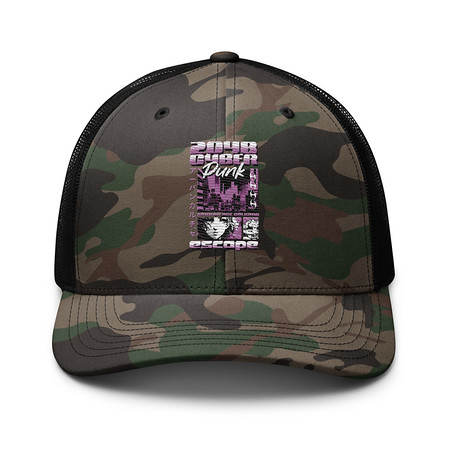 [ID: 680-G458] Cyber Punk Escape - Japanese Anime Camouflage Trucker Hat