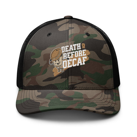 [ID: 680-G476] Death Before Decaf Camouflage Trucker Hat