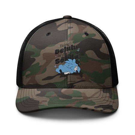 [ID: 680-G485] Delulu is the Solulu! - Typographic Cartoon Streetwear Camouflage Trucker Hat