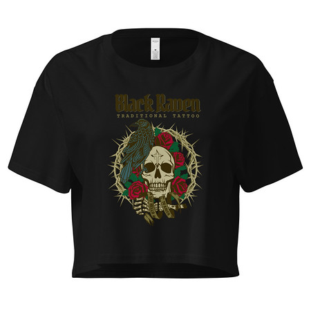 [ID: 636-G229] Black Raven Tattoo - Skull & Thorns Women's Crop Top