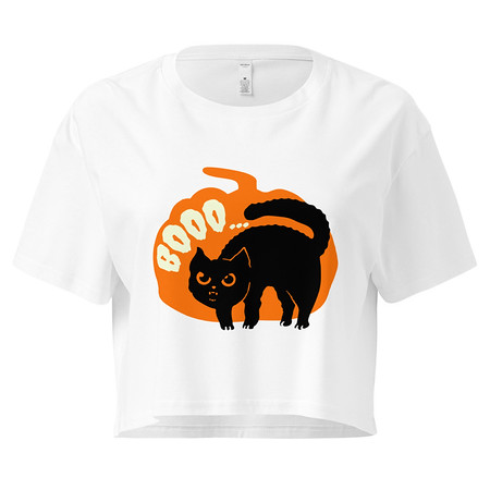 [ID: 636-G251] Boo - Scay Cute Cat Women's Crop Top