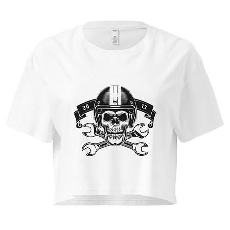 [ID: 636-G268] Born to Ride - Biker Club Skull  Women's Crop Top