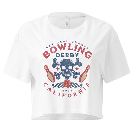 [ID: 636-G276] Bowling Derby Champs - Grunge Skull Women's Crop Top
