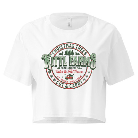 [ID: 636-G376] Christmas Tree Farm - Vintage Holiday Badge Women's Crop Top