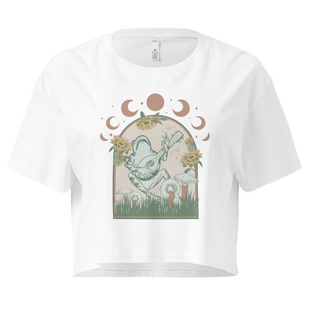[ID: 636-G426] Cottagecore Frog Botanical Women's Crop Top