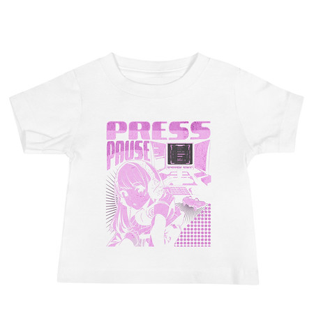 [ID: 305-G4] 'Press Pause' Anime Gaming Baby Staple Tee