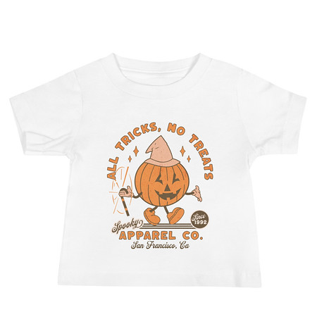 [ID: 305-G47] All Tricks No Treats - Pumpkin Mascot Baby Staple Tee