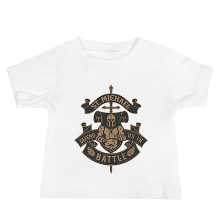 [ID: 305-G484] Defend us in battle - Knight with sword Baby Staple Tee